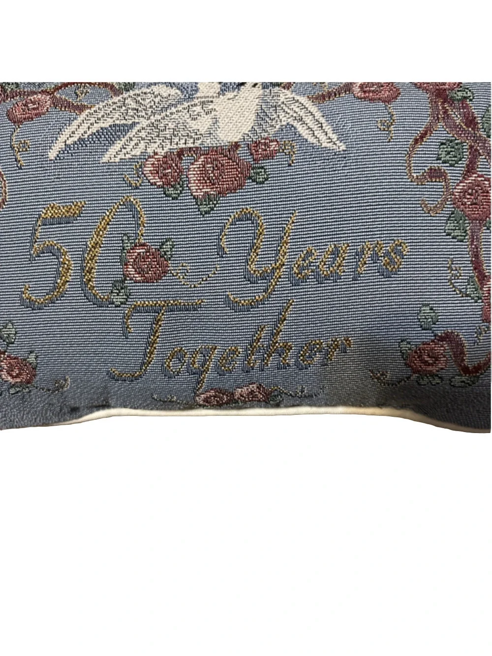 Decorative Pillow With “50 Years Together” On It 2 Doves &floral